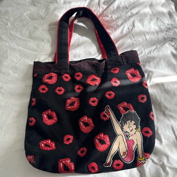 Vintage Betty Boop Tote Bag – Red Lip Print Kiss Graphic Y2K Punk Rock - Picture 3 of 11
